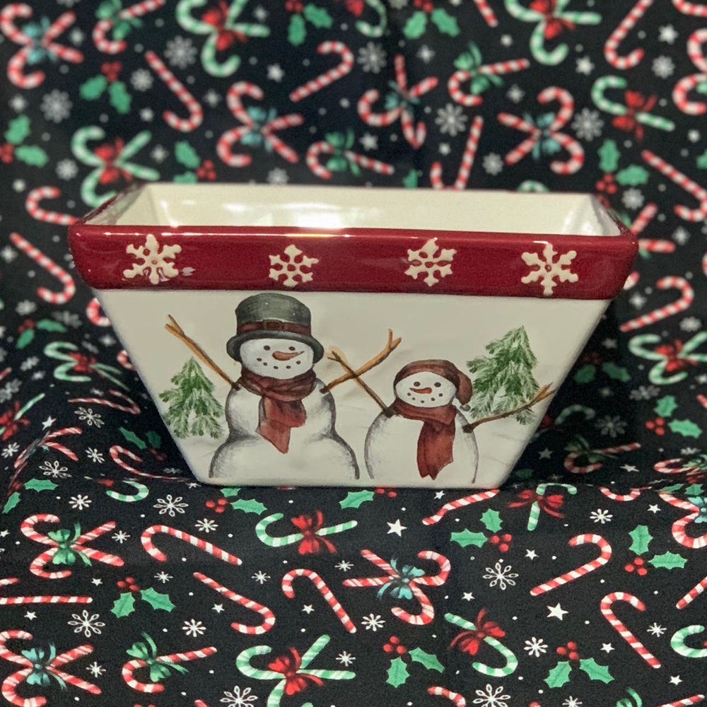 St. Nicholas Square Snowman Bowl with Red and Green Accents